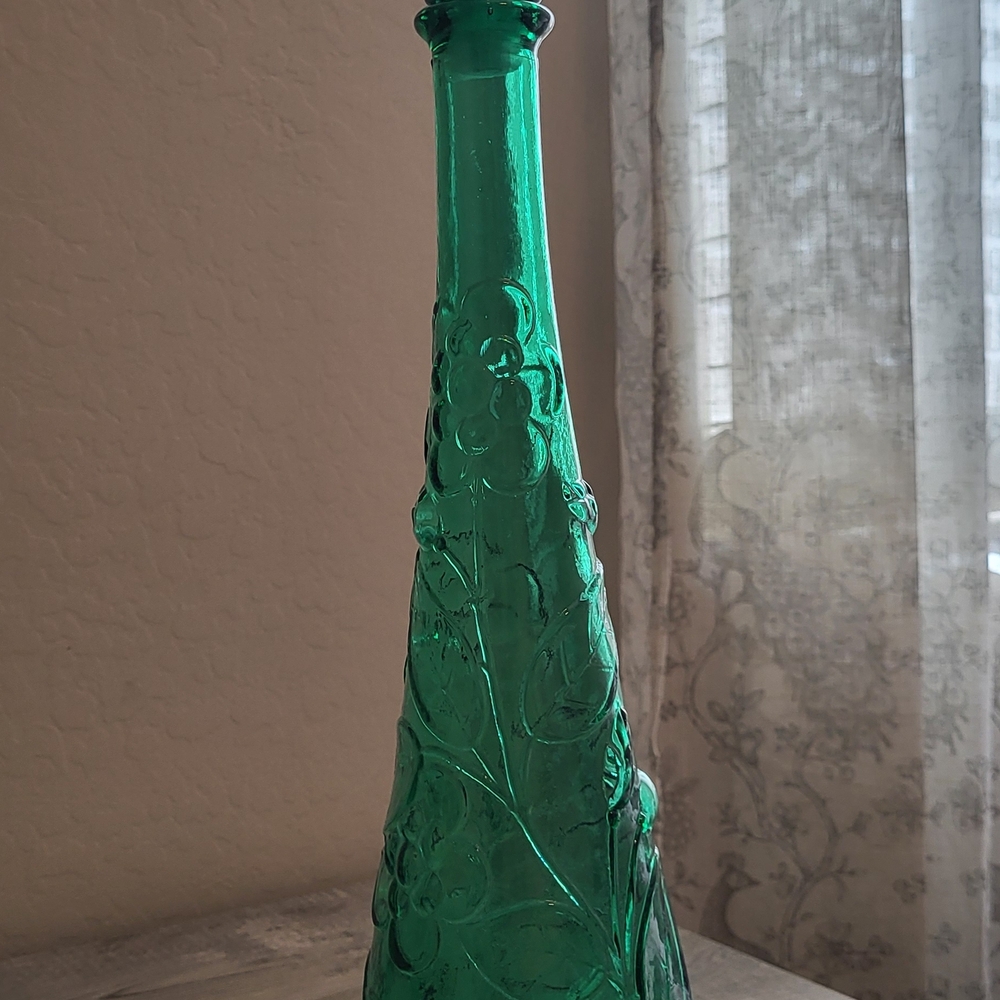 Green Embossed Glass Vase